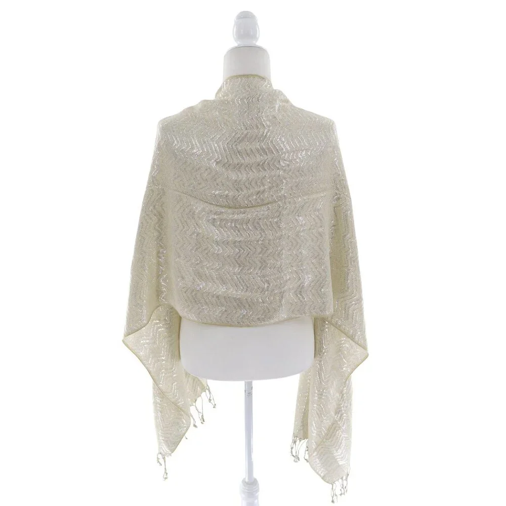 Shiny Shimmer Wrap Scarf Ivory Cruise NYE Versatile Festive Winter Ethereal Chic